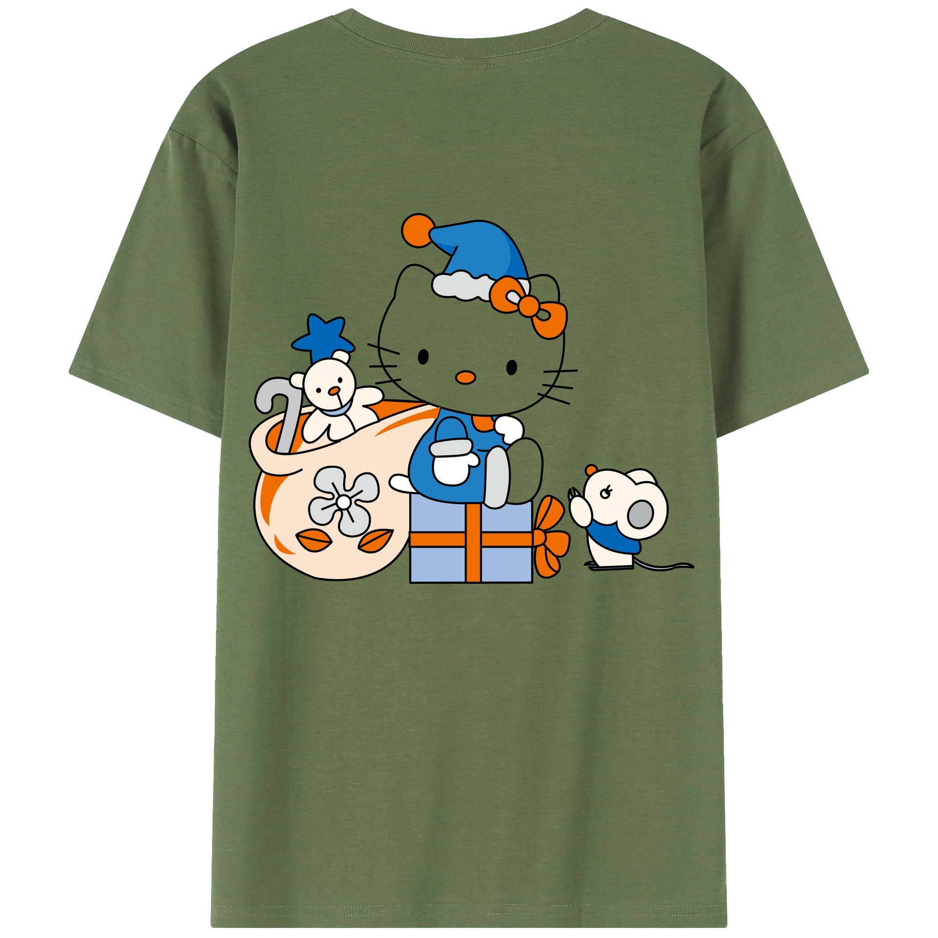 （画像用） Hello Kitty ハローキティ 綿100％ メンズ半袖Tシャツ（バックプリント） 通気性